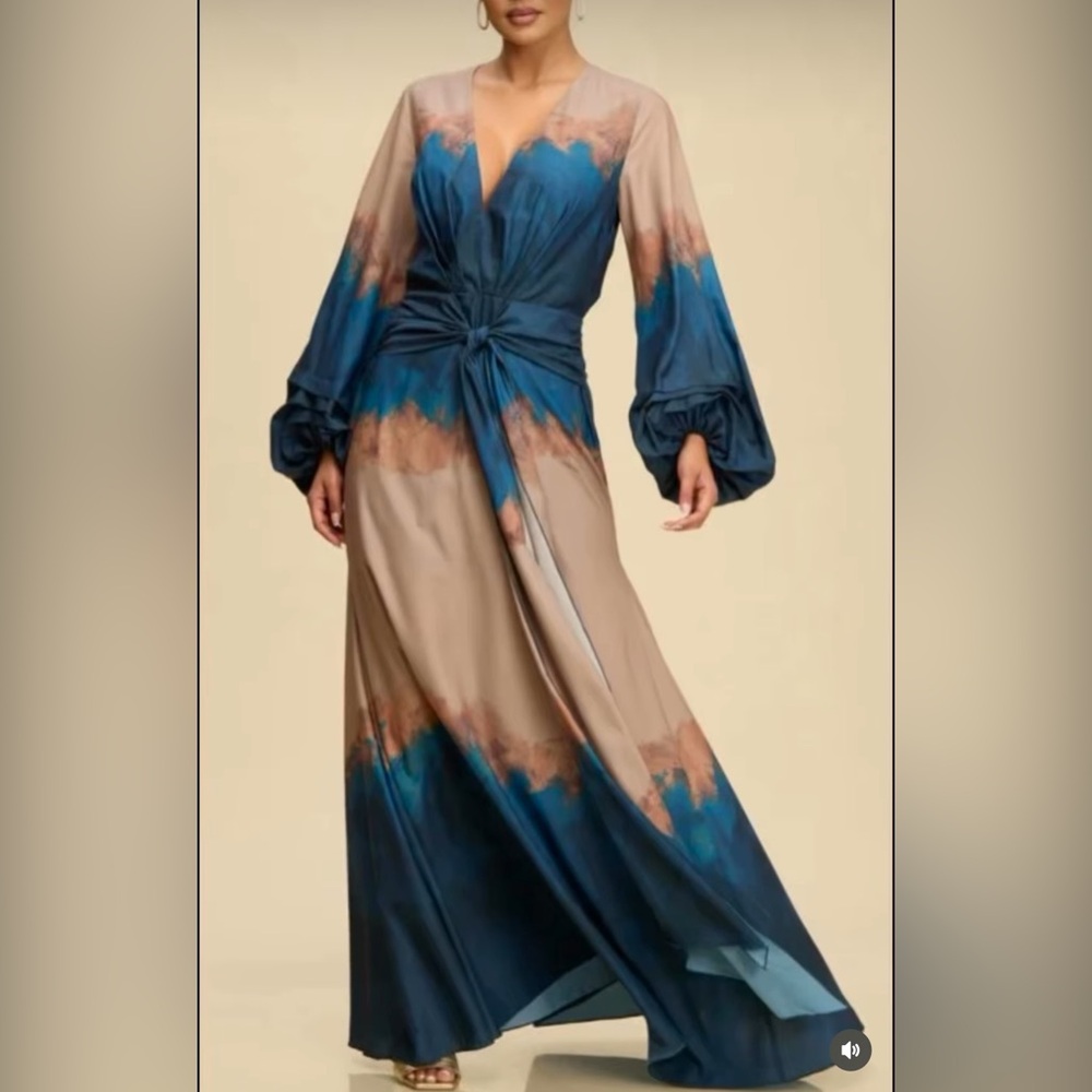 Elegant Blue and Tan Women's Dress